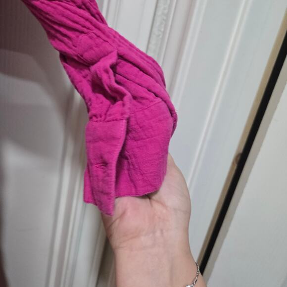 Leota 2X Hot Pink 100% Cotton Button Up Tunic Shirt Roll Tab Sleeve - Picture 5 of 8